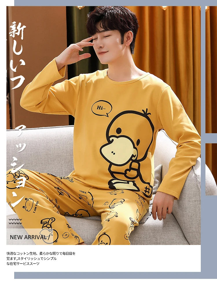 Spring Knitted Cotton Striped Pajama Sets Men's Loungewear Pijama hombre Pyjamas Men Pajama Sleepwear Nightwear 4XL 5Xl Homewear