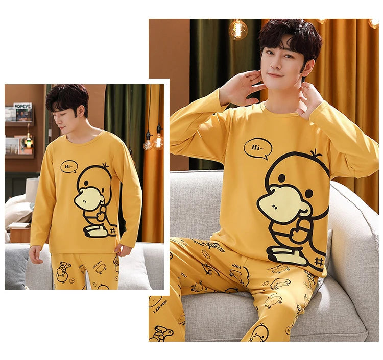 Spring Knitted Cotton Striped Pajama Sets Men's Loungewear Pijama hombre Pyjamas Men Pajama Sleepwear Nightwear 4XL 5Xl Homewear