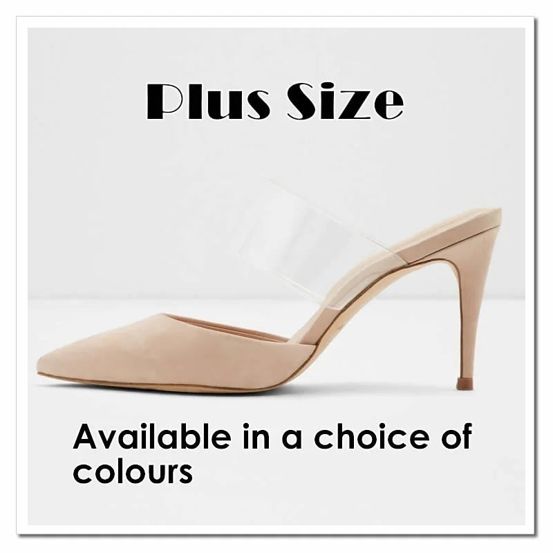 LOSLANDIFEN Women Sandals Sexy Clear 9cm Pointed Toe Thin High Heels Party Girl Black Nude Solid Color Wedding Shoes Plus Size