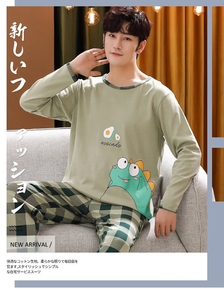 Spring Knitted Cotton Striped Pajama Sets Men's Loungewear Pijama hombre Pyjamas Men Pajama Sleepwear Nightwear 4XL 5Xl Homewear