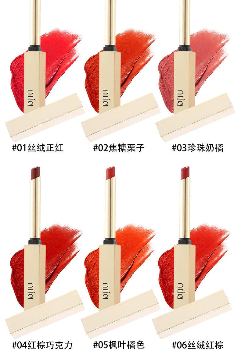 6 Colors Thin Tube Small Gold Bar Make Up Lip Stick Long Lasting Moisture Cosmetic Lipstick Lips Makeup Lipstick Cosmetics Batom
