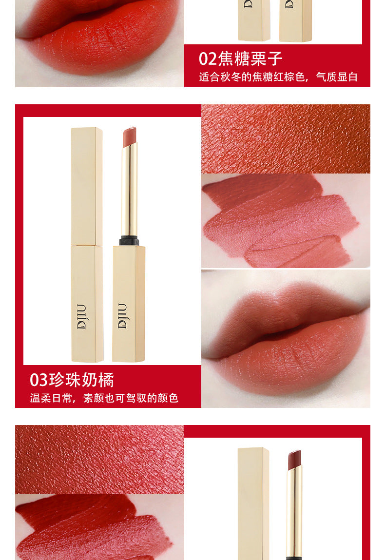 6 Colors Thin Tube Small Gold Bar Make Up Lip Stick Long Lasting Moisture Cosmetic Lipstick Lips Makeup Lipstick Cosmetics Batom