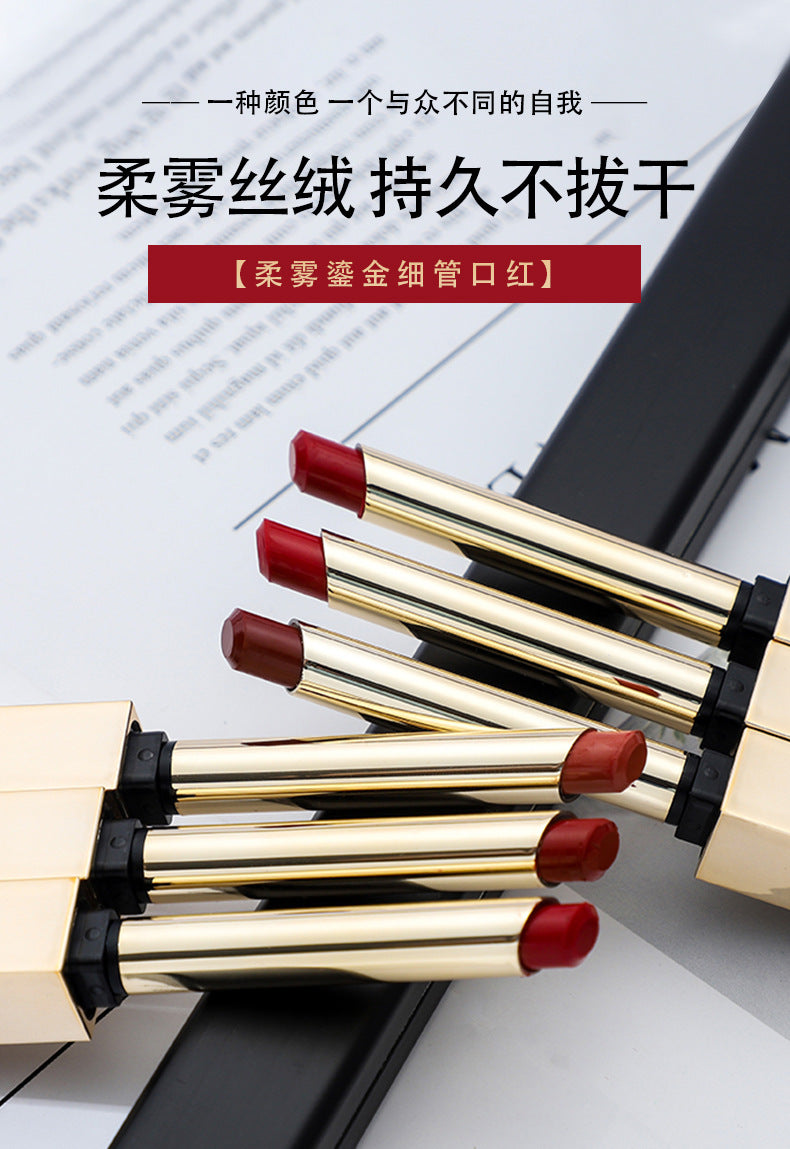 6 Colors Thin Tube Small Gold Bar Make Up Lip Stick Long Lasting Moisture Cosmetic Lipstick Lips Makeup Lipstick Cosmetics Batom