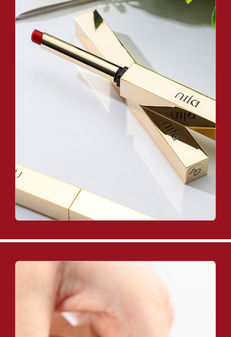 6 Colors Thin Tube Small Gold Bar Make Up Lip Stick Long Lasting Moisture Cosmetic Lipstick Lips Makeup Lipstick Cosmetics Batom
