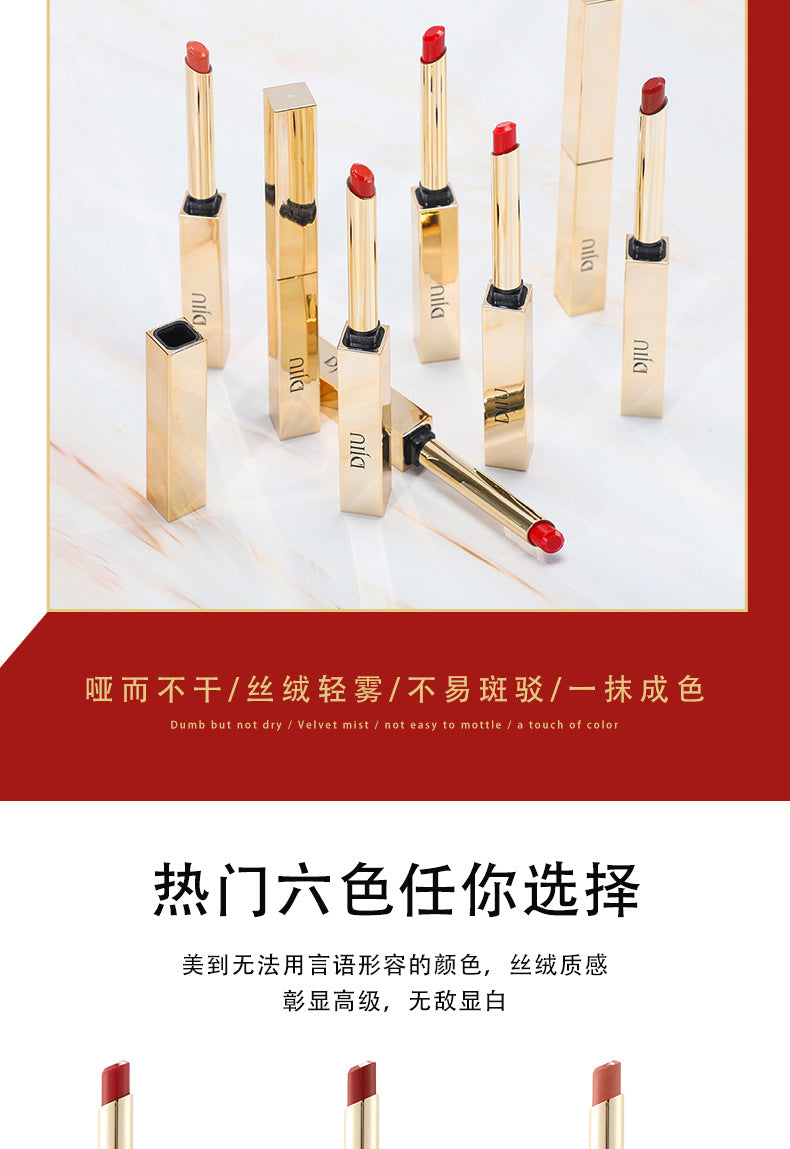 6 Colors Thin Tube Small Gold Bar Make Up Lip Stick Long Lasting Moisture Cosmetic Lipstick Lips Makeup Lipstick Cosmetics Batom