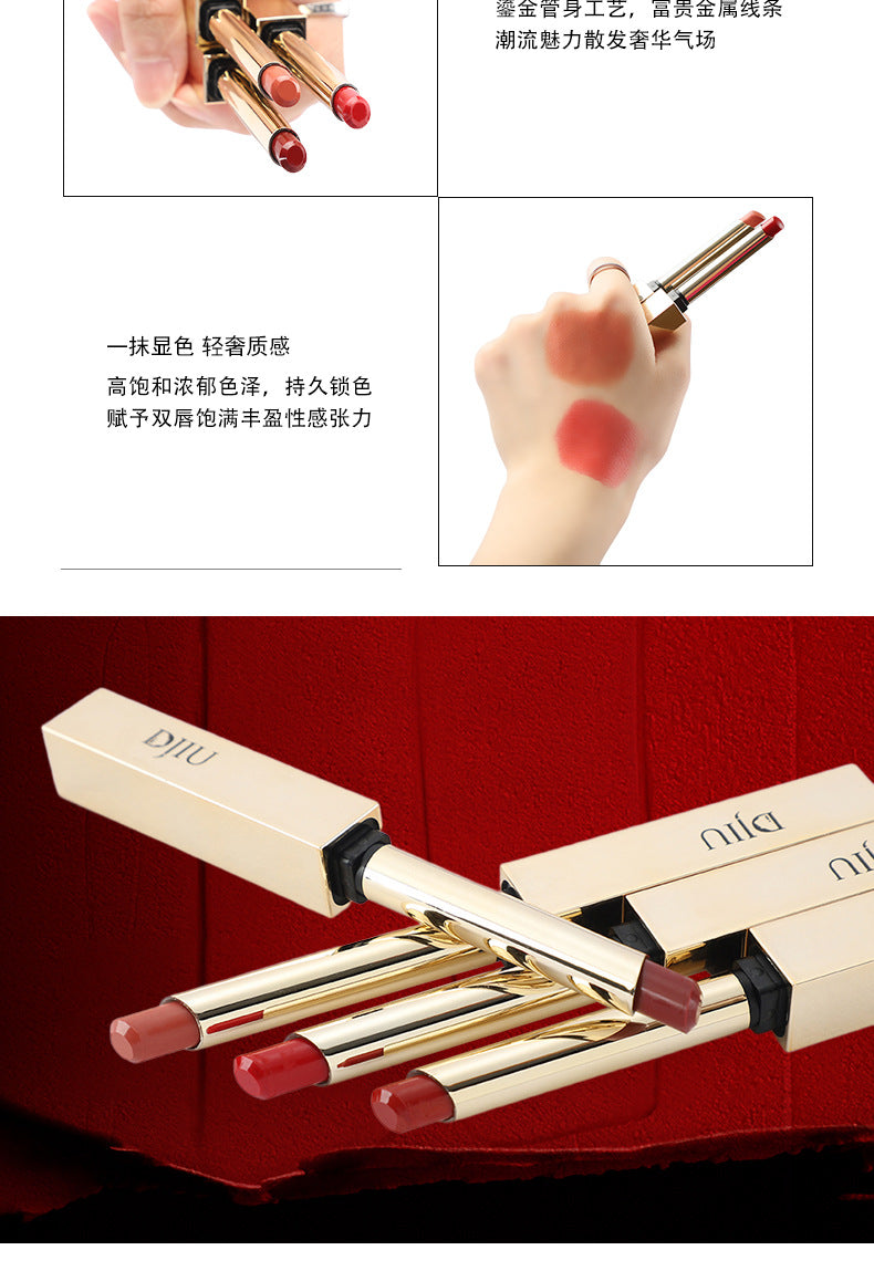 6 Colors Thin Tube Small Gold Bar Make Up Lip Stick Long Lasting Moisture Cosmetic Lipstick Lips Makeup Lipstick Cosmetics Batom