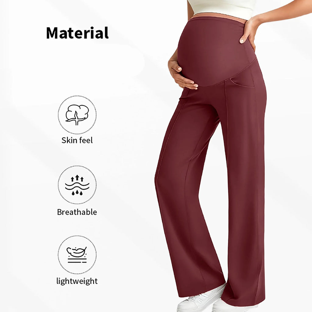 Maternity Pants Over The Belly Yoga Dress Elastic Waistband Stretchy Wide Leg Work Pregnancy Trousers with Pockets Sportswear