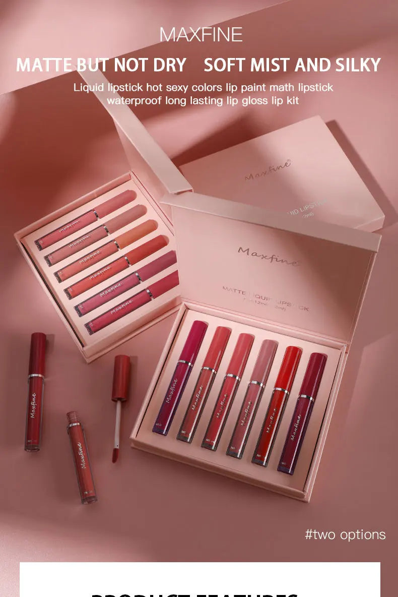 Matte Lip Gloss Set 6 Color Lipstick Smooth And Lasting Display Lip Gloss Waterproof Moisturizing Lipstick Holiday Gift Box Set