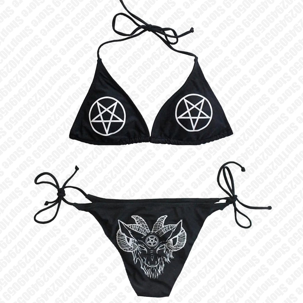Aesthetic Gothic Fashion Women Swimwear 2000s Y2k Style Letter Print Bikini Set Thong Swimsuit Two Pieces Bathing Suit Emo Girls