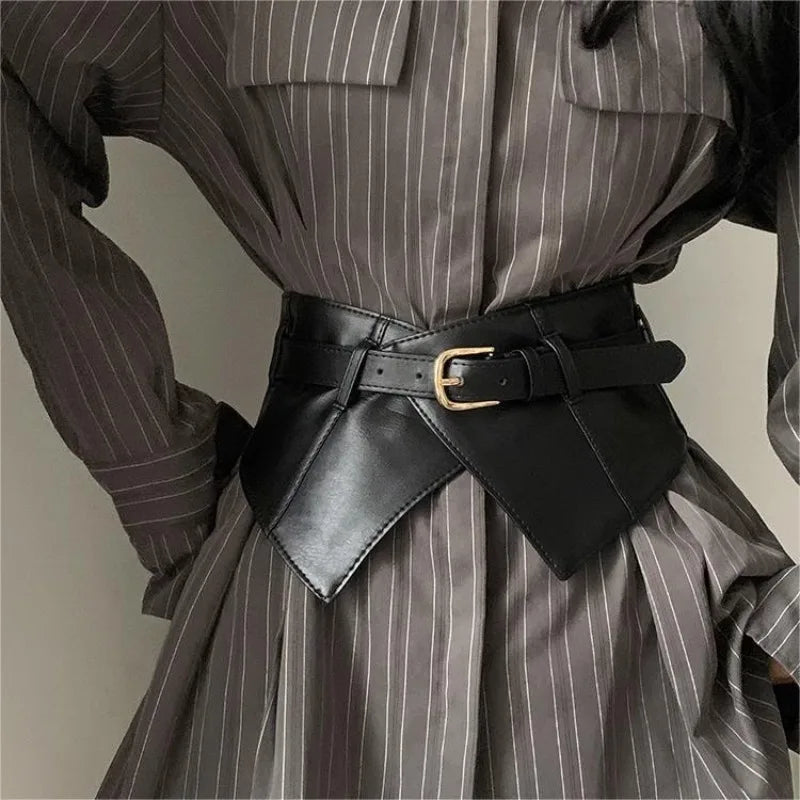 Fashion Decorative Wide Belts Women Black Coffee Elastic PU Waistband Classic Pin Buckle Belts Corset Cincher for Dresses Coats