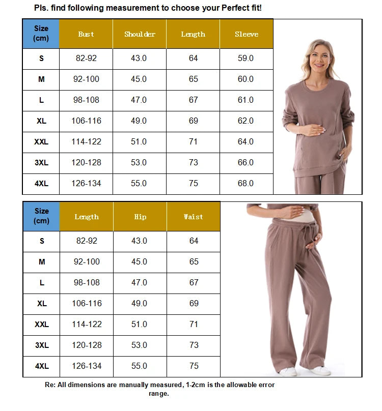 Maternity Clothes Sweatshirt Hoodies High Waist Lounge Pants Adjustable Waist Pregnant Trousers Postpartum Breastfeeding Clothes