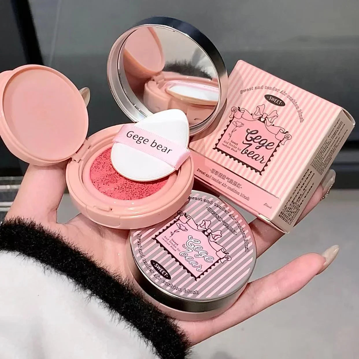Cute Liquid Blusher Air Cushion Nude Natural Face Brighten Apricot Peach Tint Blush Shading Rouge Rubor Korean Makeup Cosmetics