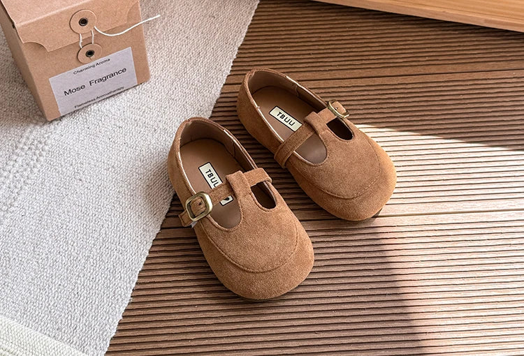 Girls Leather Shoes Toddlers Flats Princess Sweet Little Kids Soft Shoes T-strap Retro Classic Children's Dress Shoes for Party