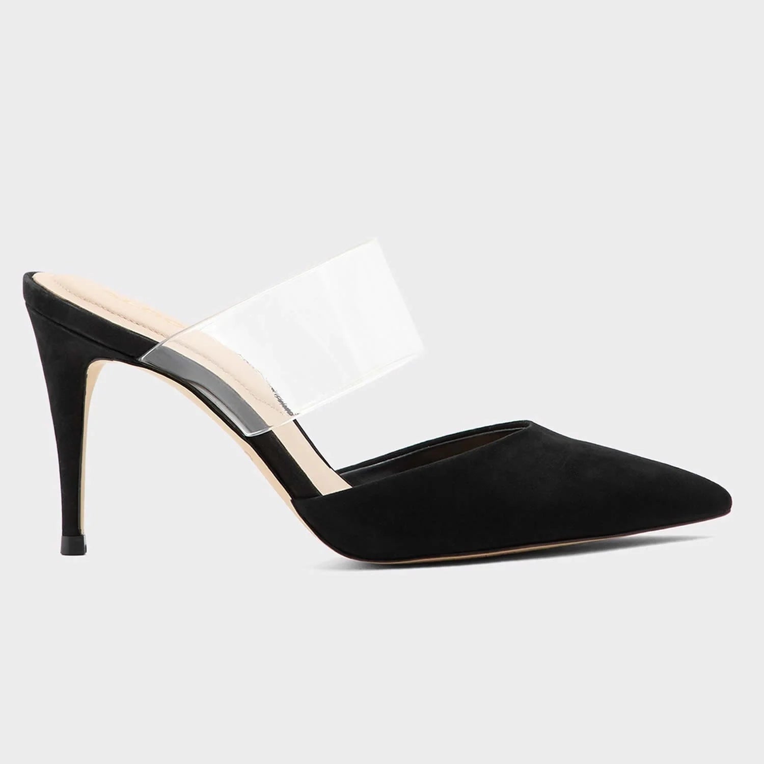 LOSLANDIFEN Women Sandals Sexy Clear 9cm Pointed Toe Thin High Heels Party Girl Black Nude Solid Color Wedding Shoes Plus Size