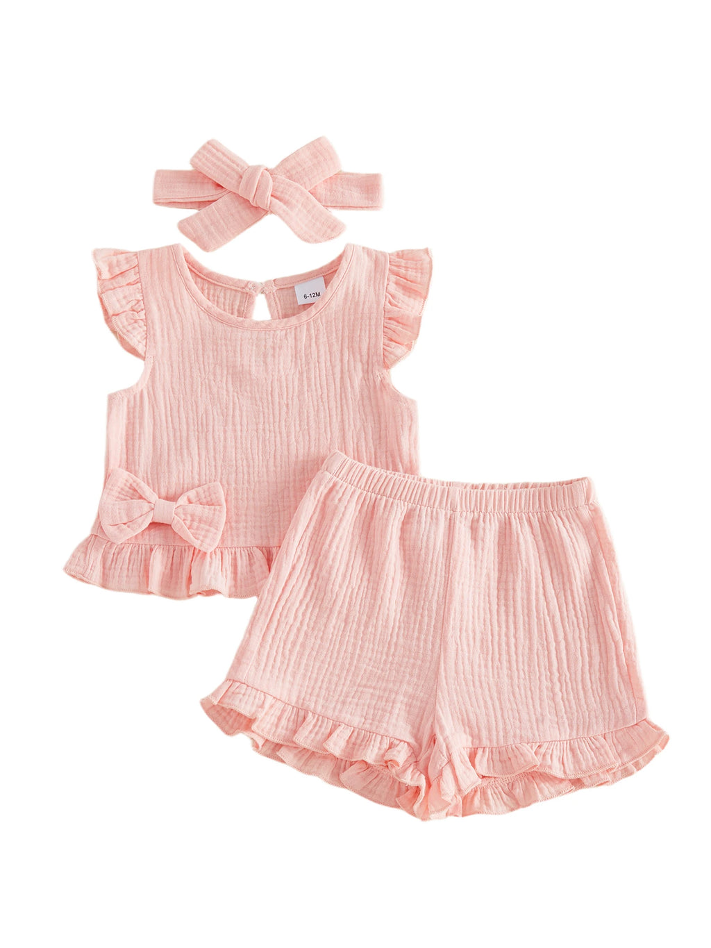 Little Girls 3 Piece Outfits Soft Adorable Solid Color Flying Sleeve Round Neck Tops Shorts Headband Set Baby Clothing
