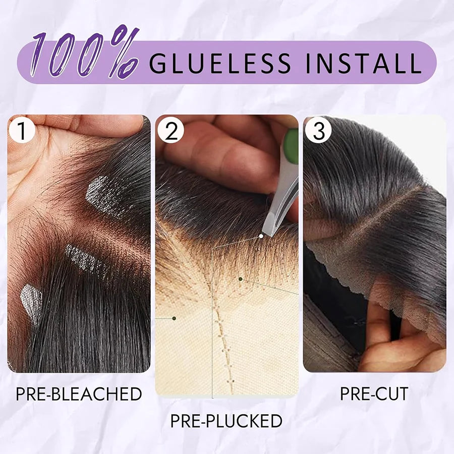Glueless Wigs Virgin Human Hair Ready To Wear Pre Plucked Pre Cut No Glue 6X4 Bone Straight 100% Human Hair Lace Wigs for Women