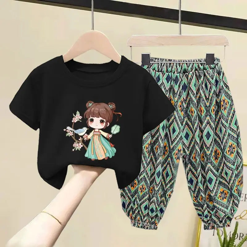 Kids Clothes Girl Sets Summer Little Girls Children Clothing Baby Suit Toddlers Girl T-shirt Short Sleeve Trousers 2pcs Cotton