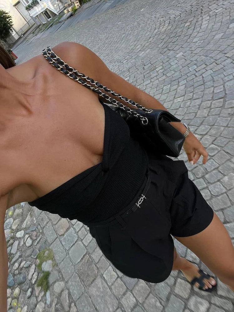 Tossy Knit Tube Tops Women White Strapless Corset Tops Summer Basic Backless Off Shoulder Crop Top Bustier Casual Streetwear
