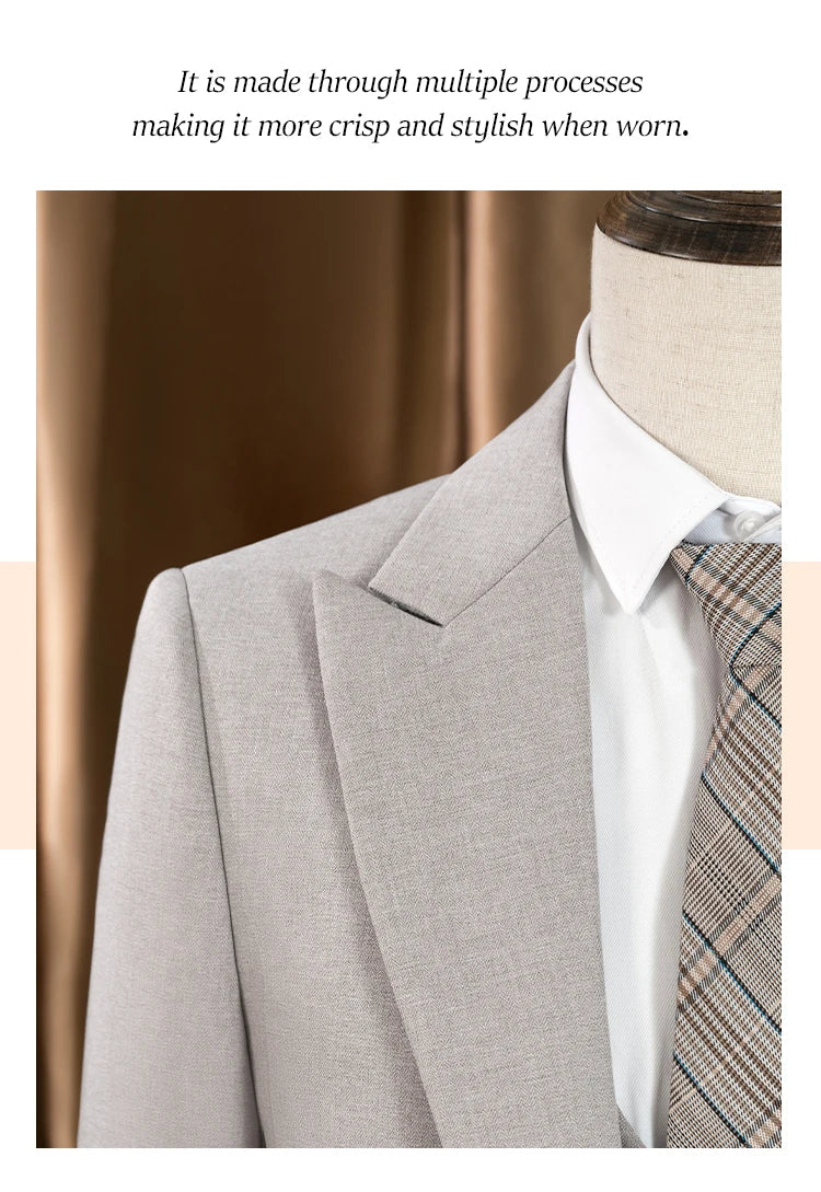 elegant man suits high quality 3 piece （Jacket + vest + pants）slim fit formal office and leisure banquet groom's suit