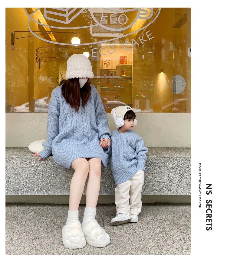 Mother And Daughter Sweater Mom And Son Matching Clothes Equal Korean Fashion Children's Clothing Women Winter Knit Tops Jumper