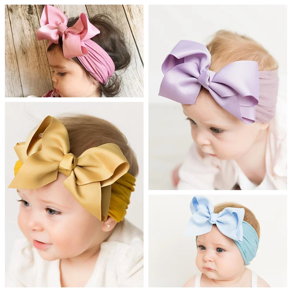 1PC Large Ribbon Bow Headband for Baby Girls Wide Nylon Turban Newborn Bow Headwrap Gift Super Soft Babe Hair Accessories