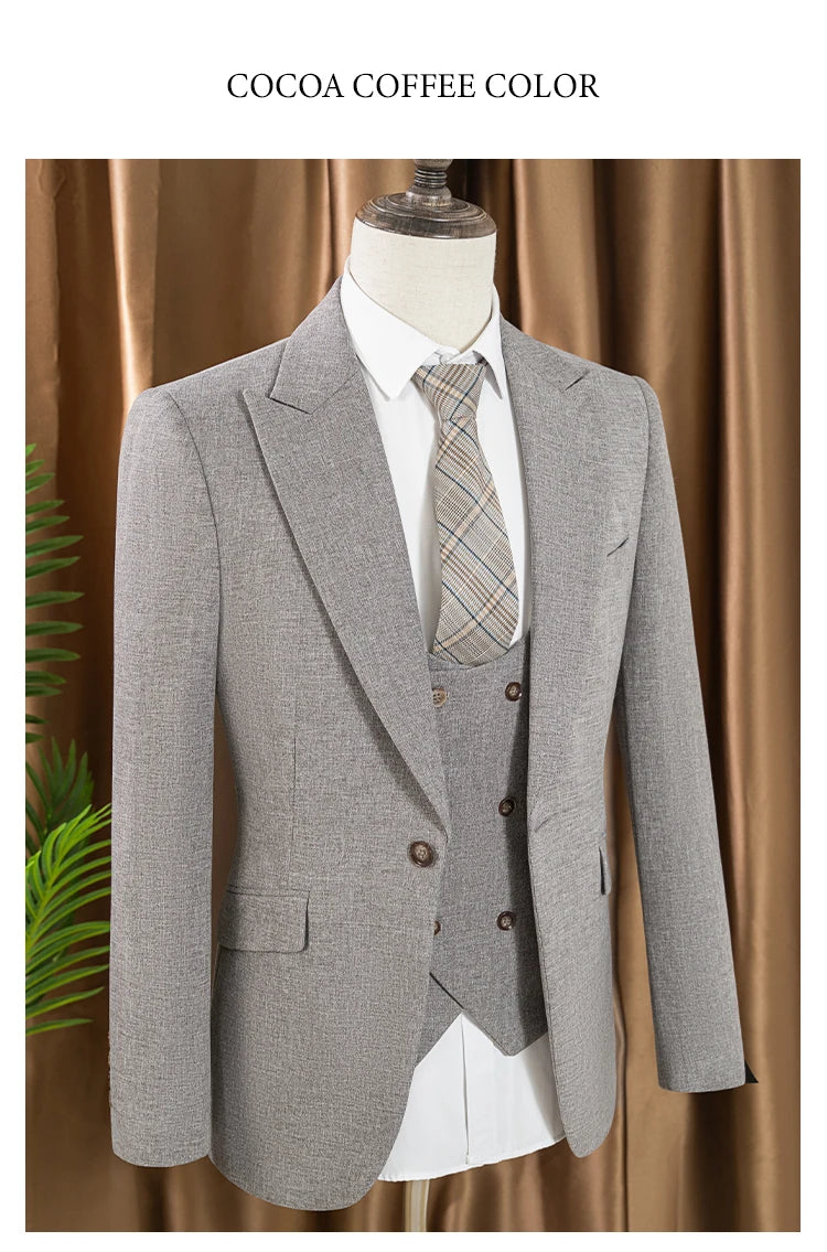elegant man suits high quality 3 piece （Jacket + vest + pants）slim fit formal office and leisure banquet groom's suit