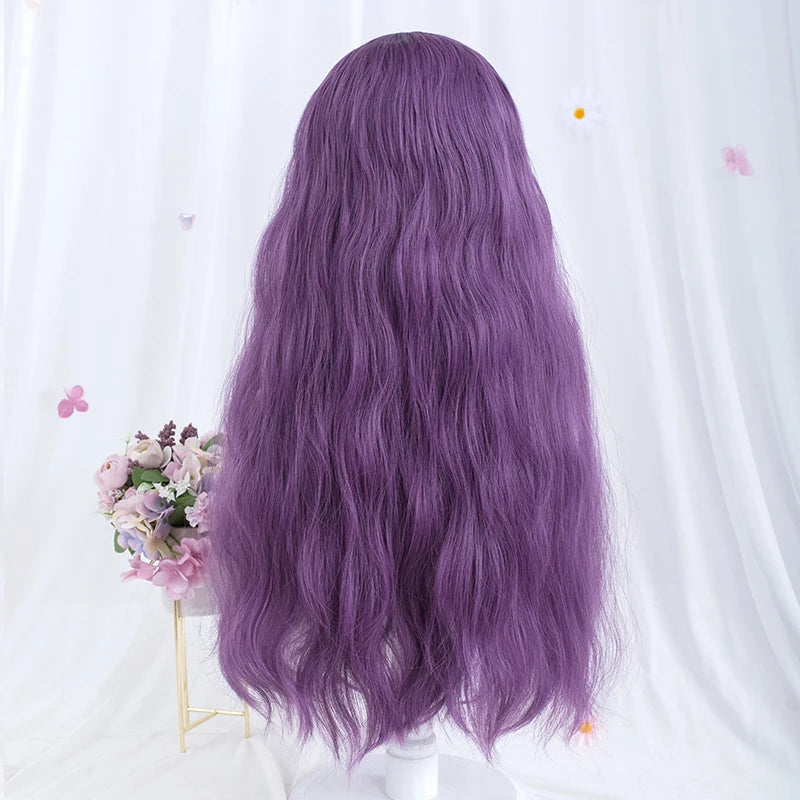 VICWIG Synthetic Hair Long Wavy Purple Green Black Blue Brown Cosplay Wig with Bangs for Women