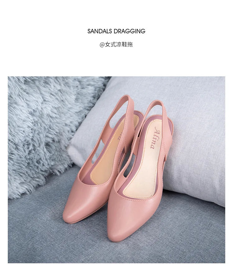 Sandals  Fashion New Elegant Women Shallow Mouth Medium Low Heel Non-slip Shoes Breathable Casual Comfortable Jelly Sandals