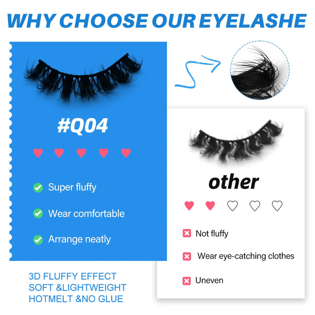 GROINNEYA Russian Strip Lashes Fluffy Faux Mink Lashes 8D Wispy Lashes Cat Eye Lashes Pack Dramatic Long Thick Volume Eyelashes