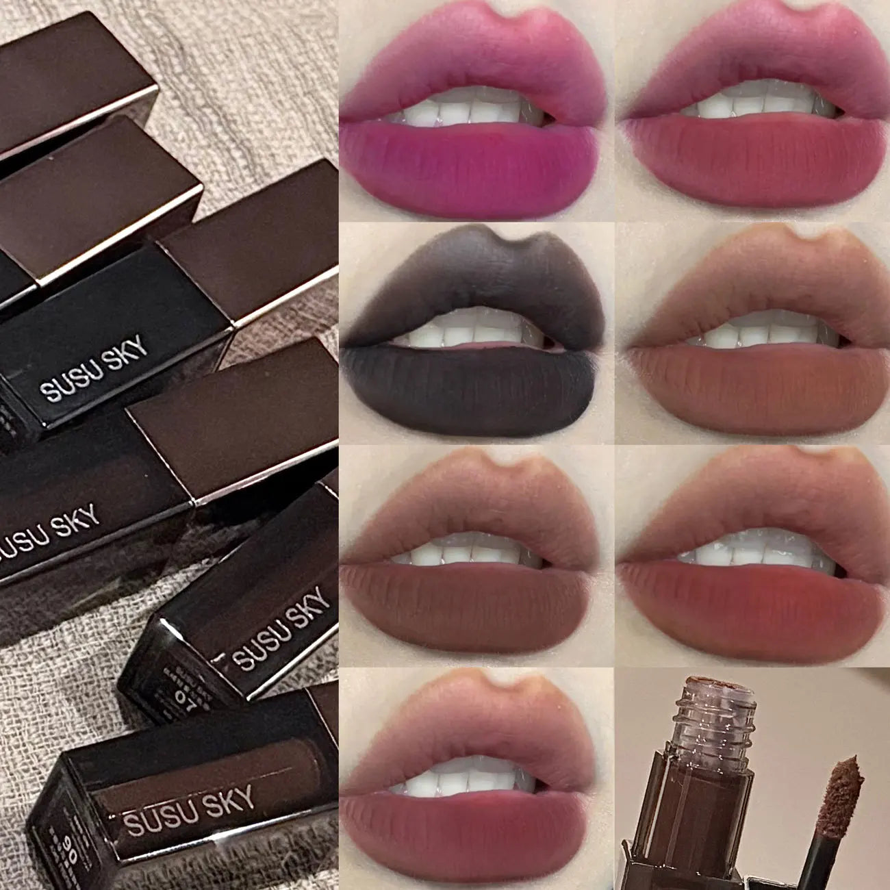Waterproof Punk Gothic Matte Black Lipstick Purple Lipgloss Makeup Mousse Lip Mud Dark Red Brown Lipstick Non-stick Cup Lip Tint