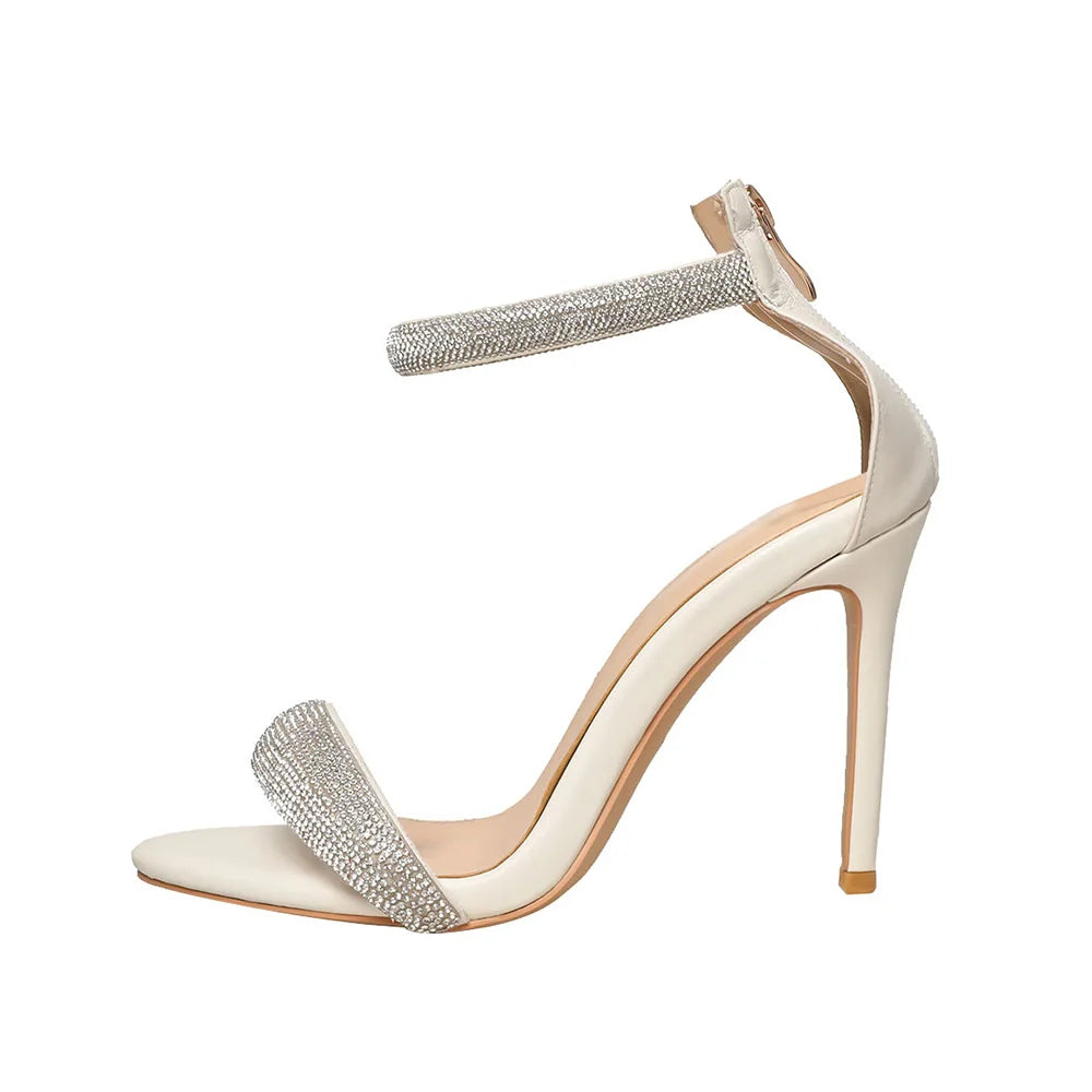 Sandals Women 2025 Concise Style One-strap Sandals for Girls Women Sexy Stiletto Heel Back Zip Cover Heels Summer Sandalias Gold