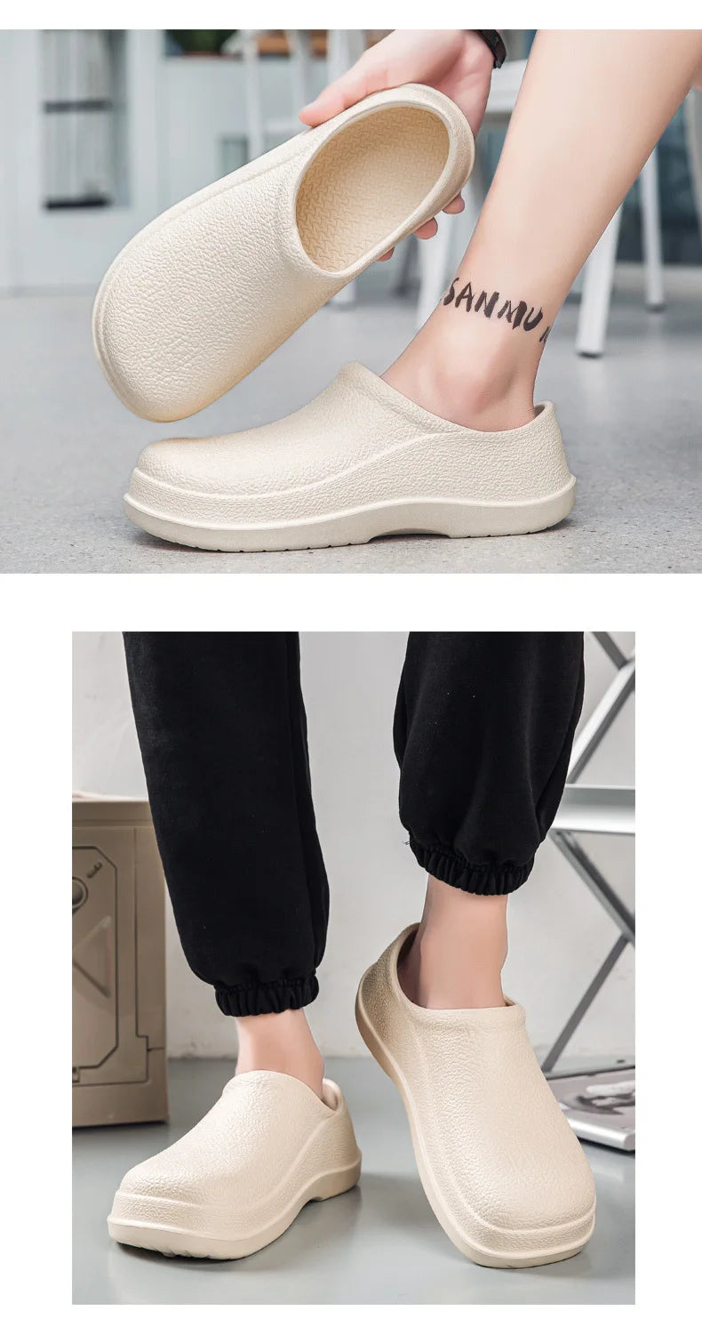 Men Chef Shoes Man Summer Beach Slippers Water-proof Oil-proof Kitchen Shoes Non-slip Garden Clogs Hotel Work Shoe EVA Sandal