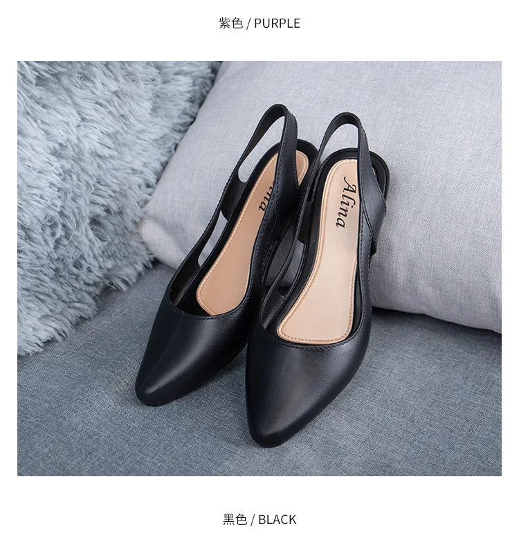 Sandals  Fashion New Elegant Women Shallow Mouth Medium Low Heel Non-slip Shoes Breathable Casual Comfortable Jelly Sandals