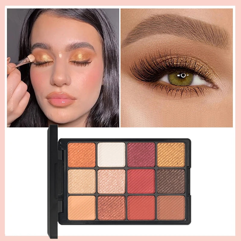 12-Color Eyeshadow Palette – Pearlescent, Matte, Fine Shimmer, Glitter, Earth Tones, Long Lasting Eye Shadows, High-Performance