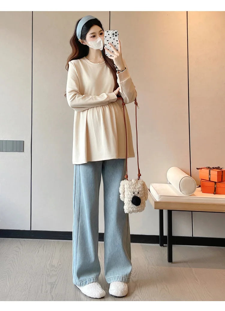Maternity Sweatshirt Spring Autumn Simple Casual Cute Loose Slim Comfortable Round Neck Long Sleeve Sweatshirt For Pregnancy