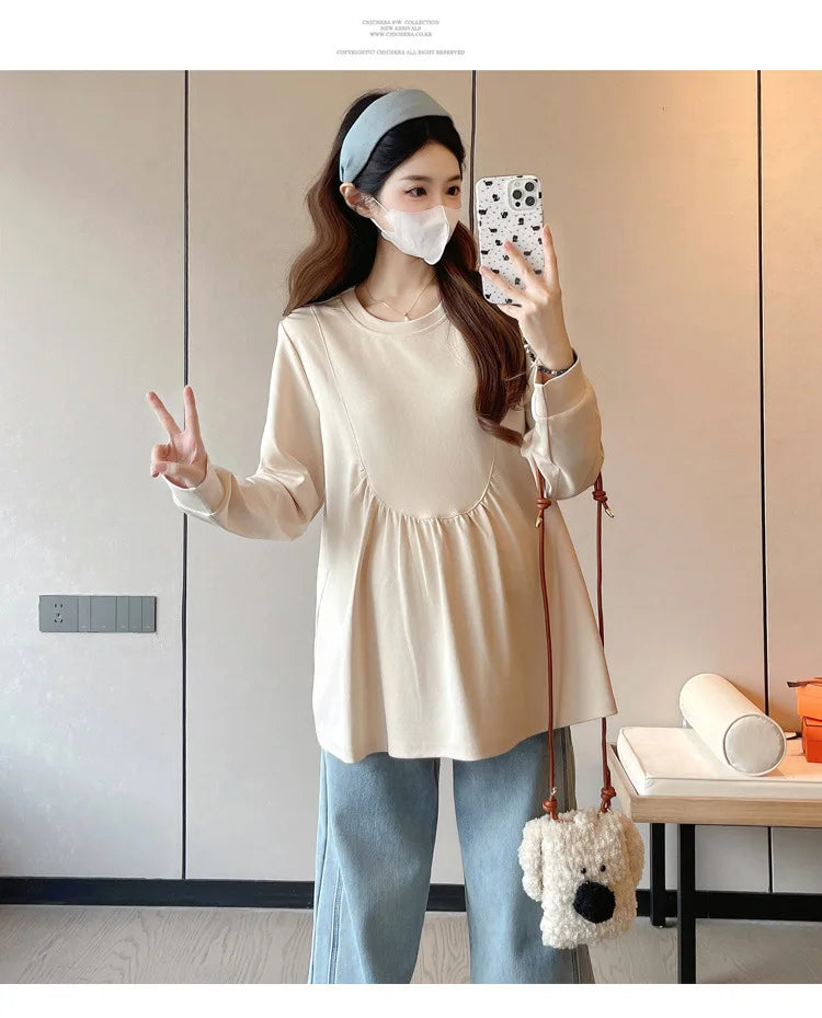 Maternity Sweatshirt Spring Autumn Simple Casual Cute Loose Slim Comfortable Round Neck Long Sleeve Sweatshirt For Pregnancy