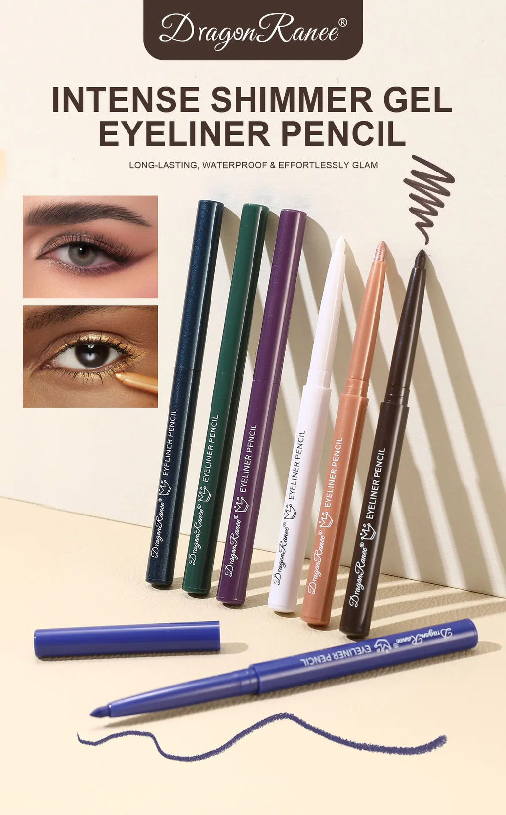 Eyeliner Pen Is Waterproof, Sweat-Proof, and Does Not Smudge, Easy for Beginners to Use, Available in Green, Purple, and Black, Long-Lasting and Does Not Come Off Easily