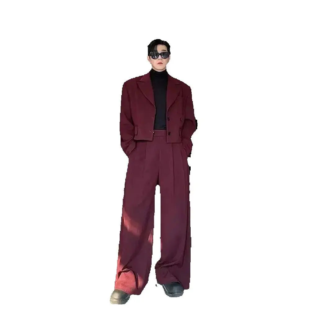 Casual Men's Suit 2 Piecs Short Jacket Pants Peak Lapel Loose Style Work Commute Social Party Fale Suits