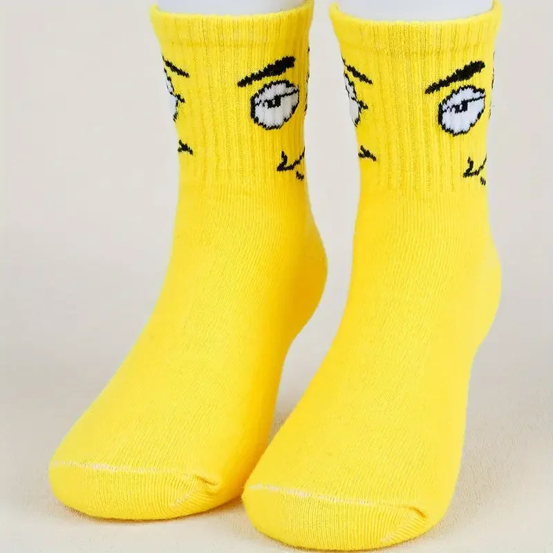 5 pairs of colorful children's socks with cute emoticons
