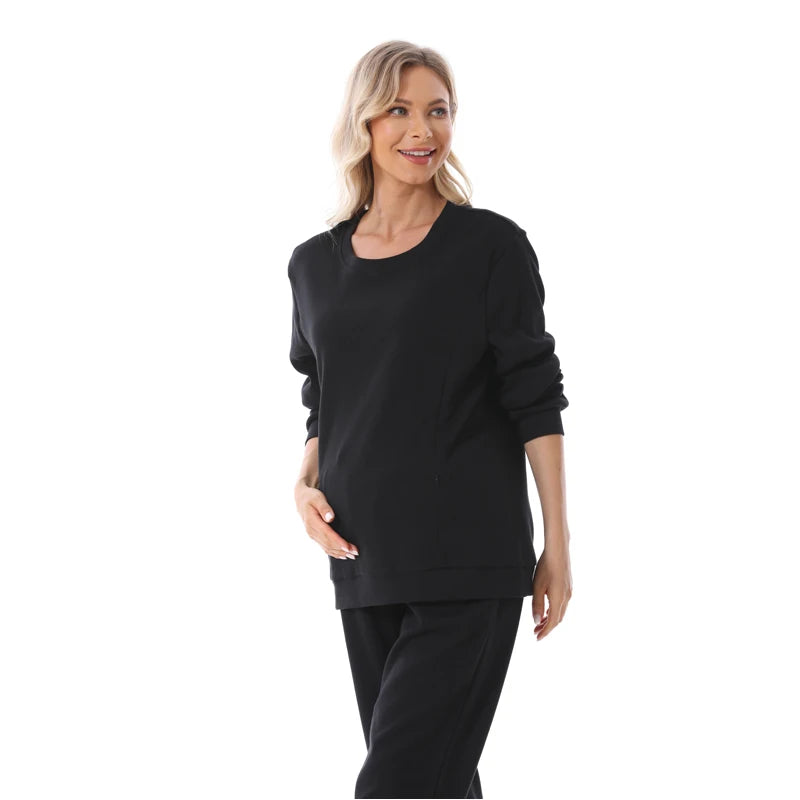 Maternity Clothes Sweatshirt Hoodies High Waist Lounge Pants Adjustable Waist Pregnant Trousers Postpartum Breastfeeding Clothes