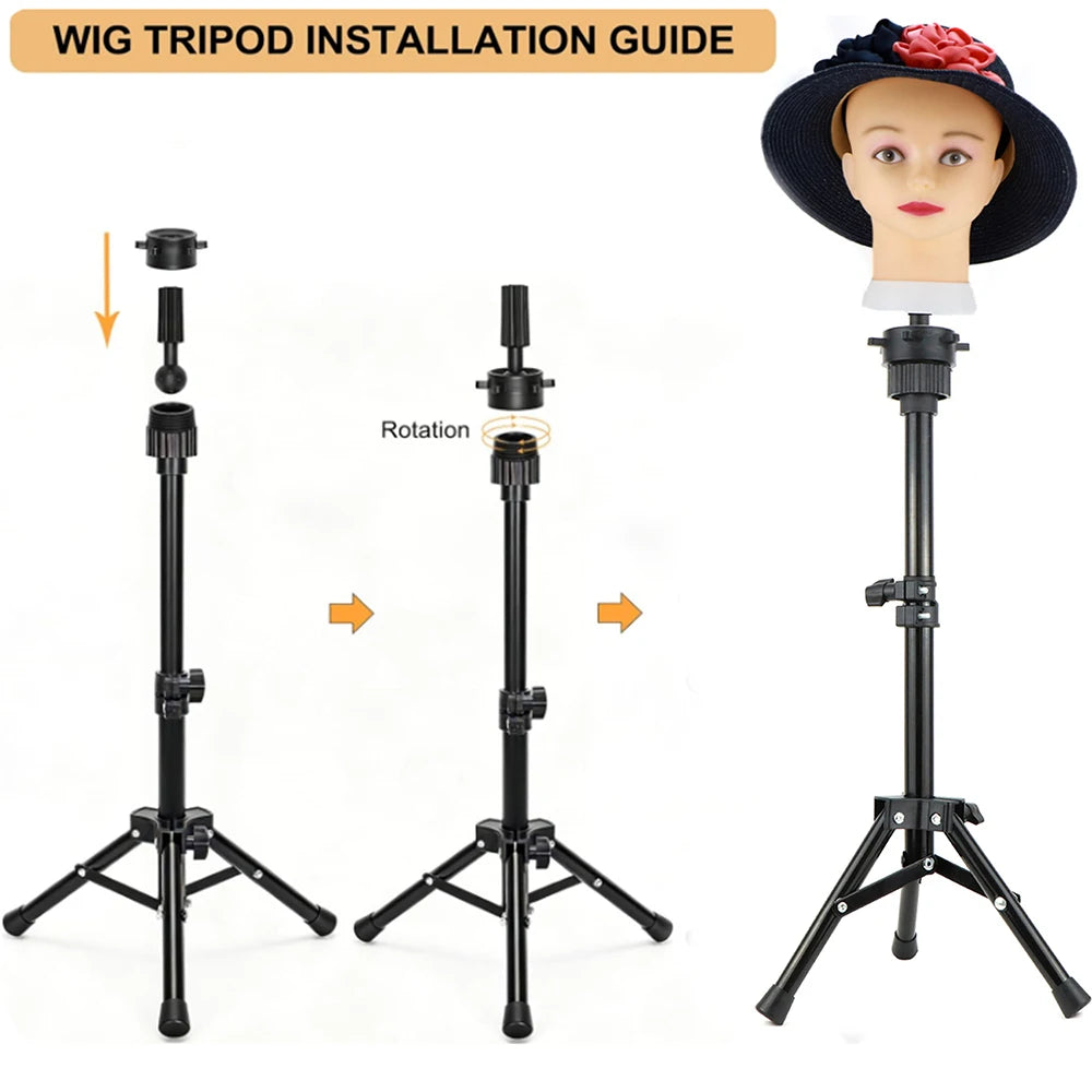 Wig Head Mannequin Head for Wigs, Wig Stand with Head for Hair Styling Practice Display Wigs Making Tripod Stand with T Pins Set