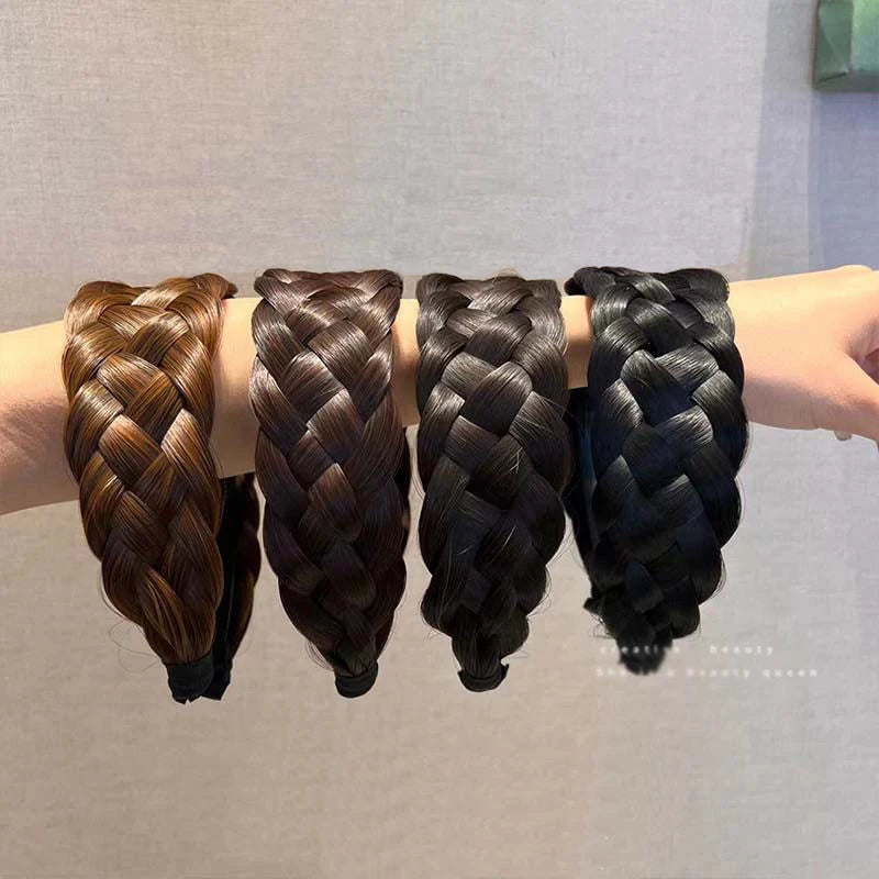 2023 Wig Headbands for Women Wide Fishbone Braids Hairbands Handmade Head Hoop Hair Styling Headwear Accessories Gift