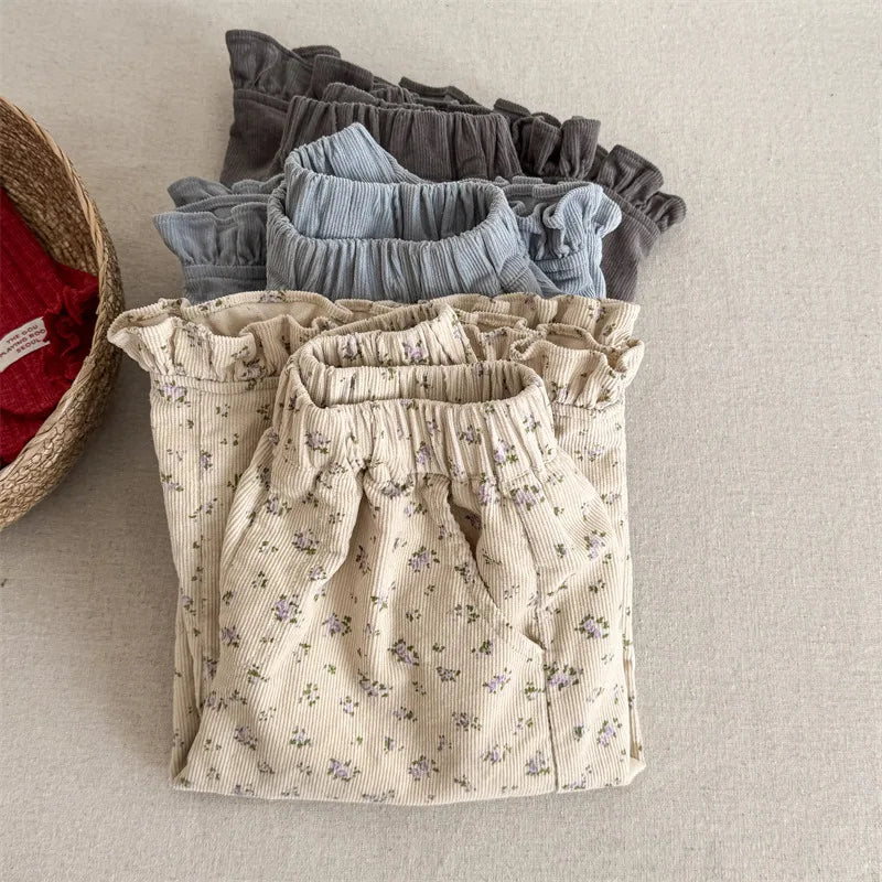 2026 Spring New Girls Cotton Loose Harem Pants Children Girl Clothes Casual Ankle-length Trousers Toddler Kids Corduroy Pants