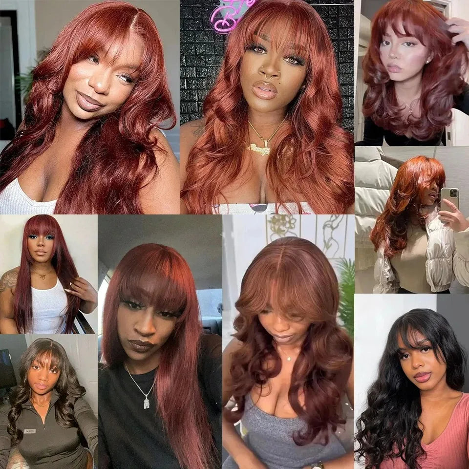 Ginger Wigs Body Wave Lace Frontal Wig With Bangs 13x4 HD Pre Plucked Hairline Transparent Heat Resistant Synthetic Hair Cosplay