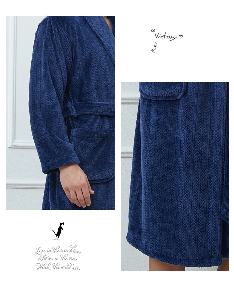 Plus Size 3XL 4XL Men Flannel Robe Winter Thickened Sleepwear Kimono Bathrobe Gown Warm Coral Fleece Loose Home Wear Nighwtear