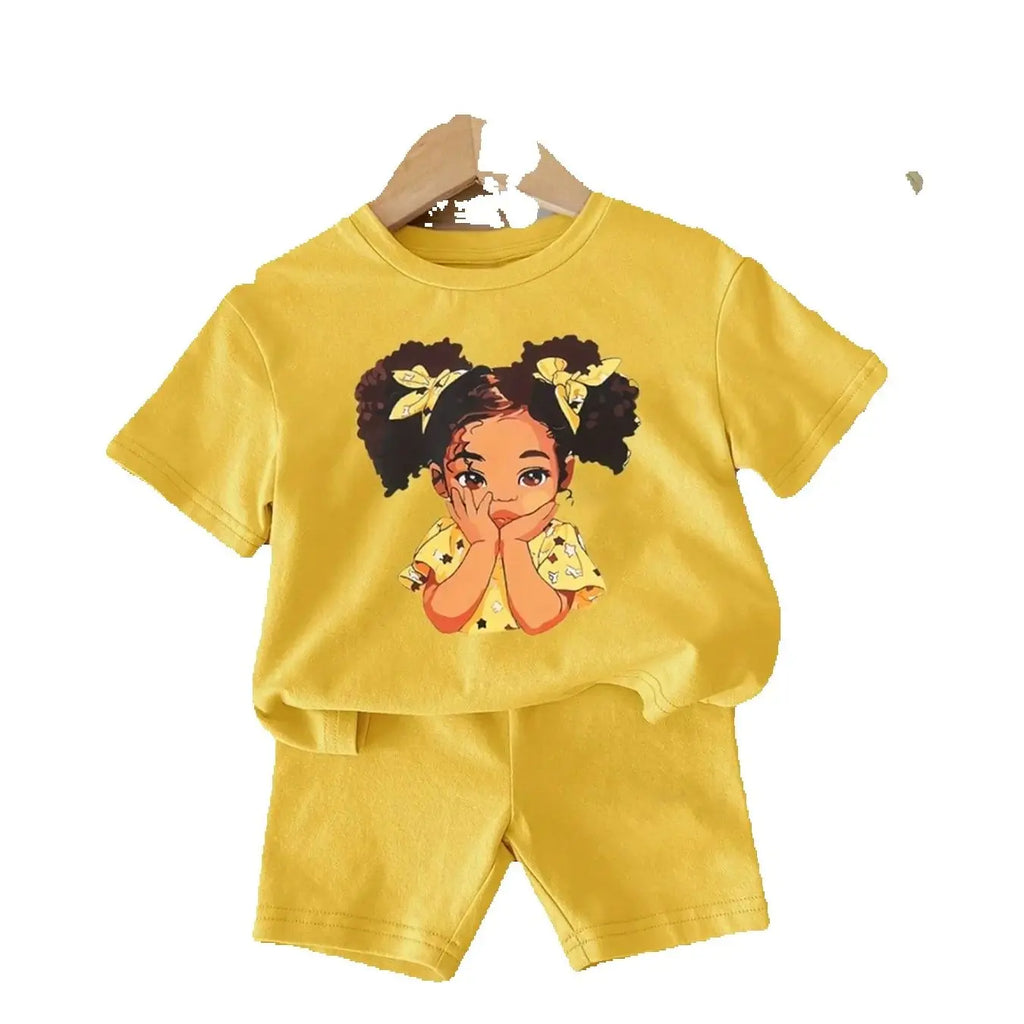 In 2026, casual and comfortable children's clothing featuring cute cartoon designs for little girls includes a yellow printed to