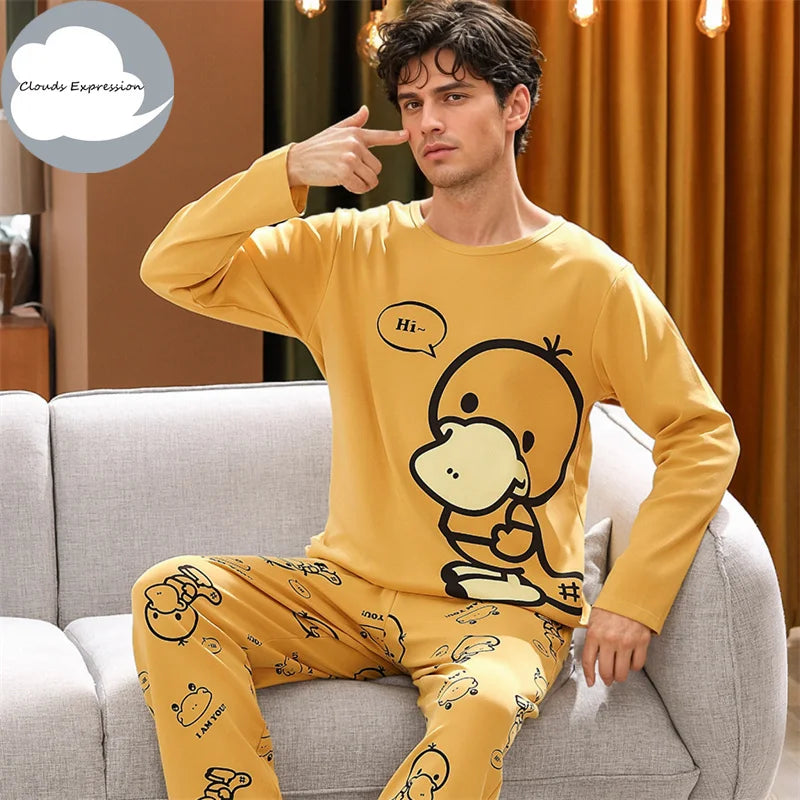 Spring Knitted Cotton Striped Pajama Sets Men's Loungewear Pijama hombre Pyjamas Men Pajama Sleepwear Nightwear 4XL 5Xl Homewear