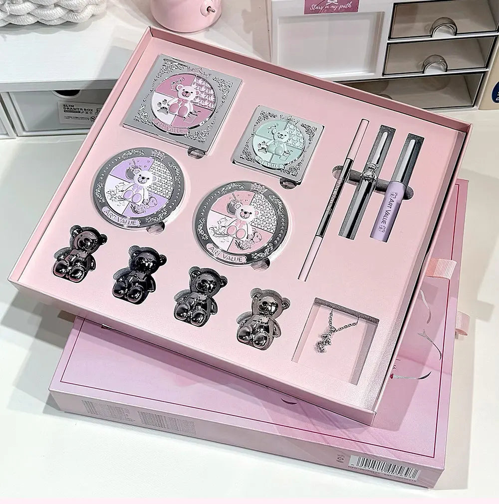 Marie Set de Maquillaje Facial Art Value — Incluye 4 Lip Mud, Lápiz de Cejas, Máscara, Tinte de Cejas, Polvo Compacto, Rubor, Contorno y Sombras de Ojos