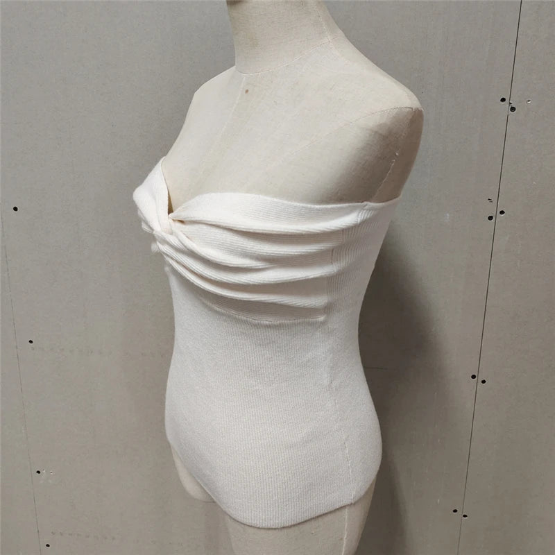 Tossy Knit Tube Tops Women White Strapless Corset Tops Summer Basic Backless Off Shoulder Crop Top Bustier Casual Streetwear