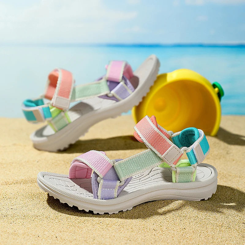 Summer Children Girls' Breathable Sport Sandals Non-Slip Soft Sole Outdoor Beach Shoes Kids Casual Waking Sandals Size 30-38